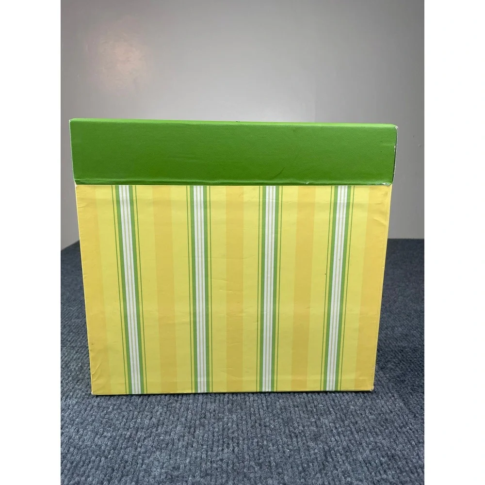 VTG. Hallmark Yellow Green Striped Card Storage Box w/Pullout Drawer 10.5x10x4.5